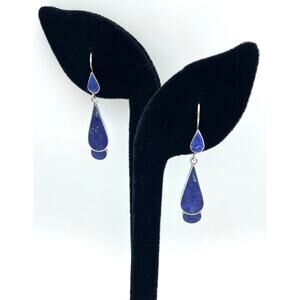 Vintage Sterling Silver Lapis Lazuli Drop Earrings - Light 3.34g
